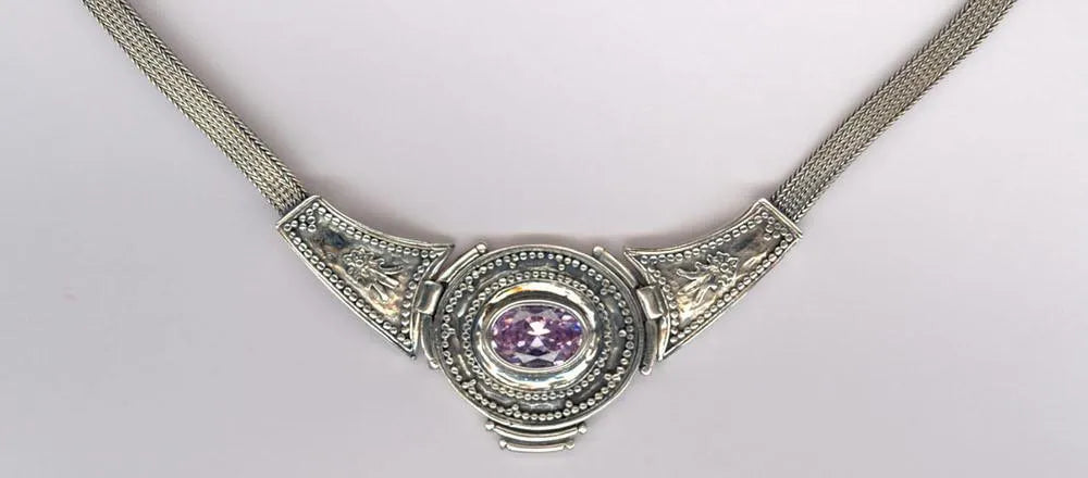 Byzantine Necklace in Sterling Silver with Zircon (PE-52) - ELEFTHERIOU EL