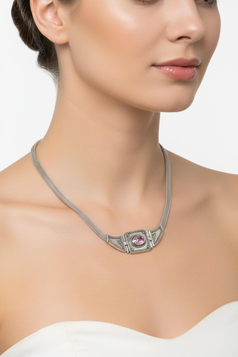 Byzantine Necklace in Sterling Silver with Zircon (PE-59)