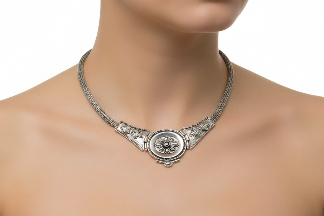 Byzantine Necklace in sterling silver with Zircon (PE-58)
