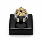 Byzantine Ring in Sterling Silver with a Blue Zircon and Gold 14k (DX-30)