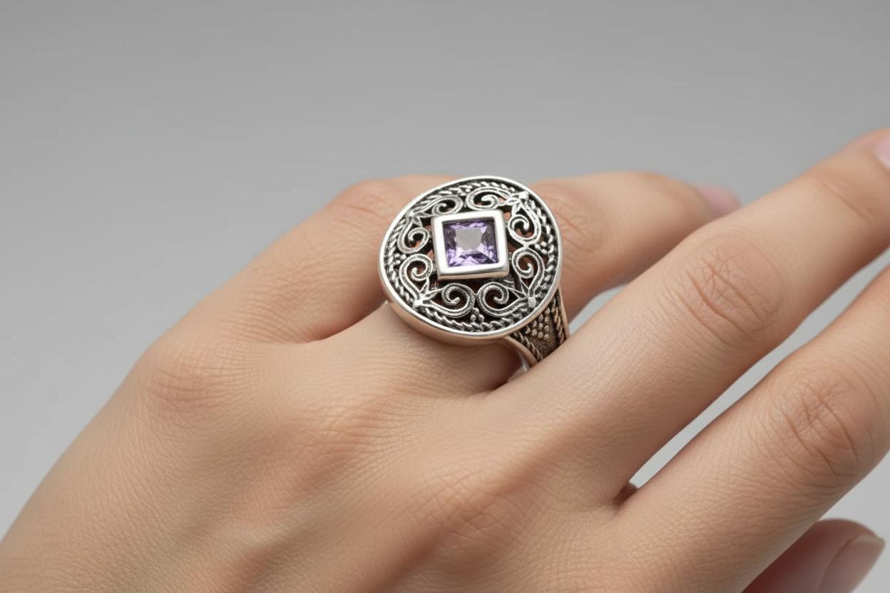 Byzantine Ring in Sterling Silver with zircon (DT-01)