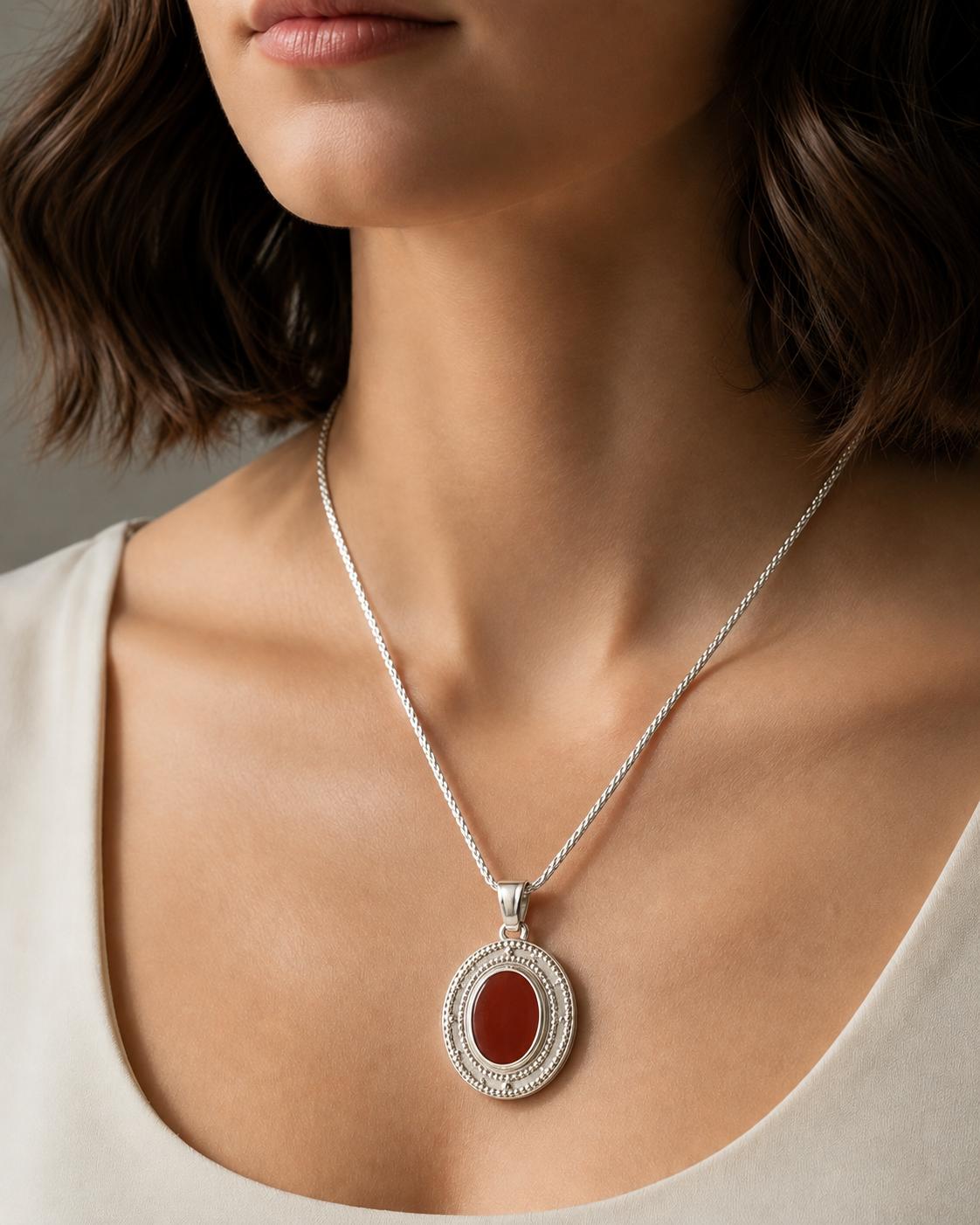 Byzantine pendant in sterling silver with carnelian (PE-84)