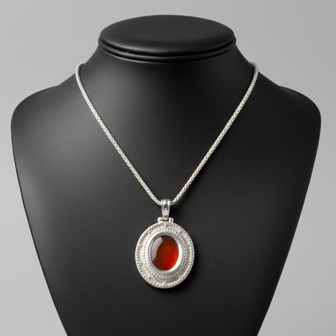 Byzantine pendant in sterling silver with carnelian (PE-84)