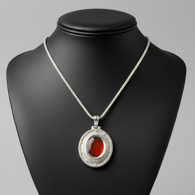 Byzantine pendant in sterling silver with carnelian (PE-84)