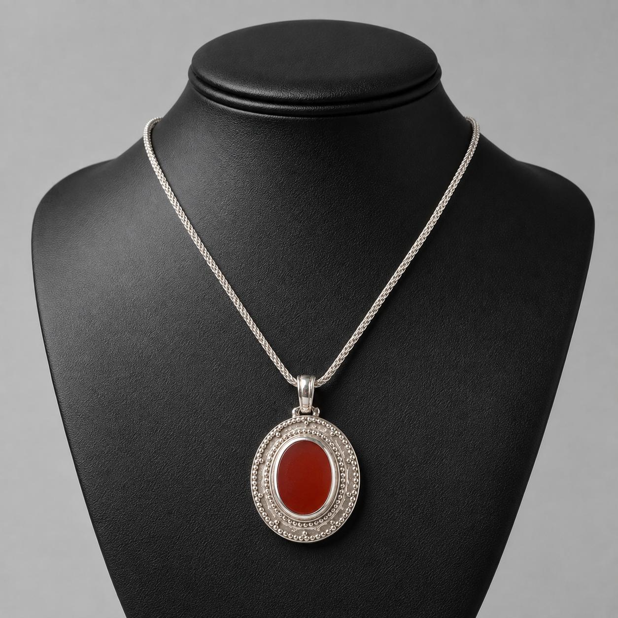 Byzantine pendant in sterling silver with carnelian (PE-84)