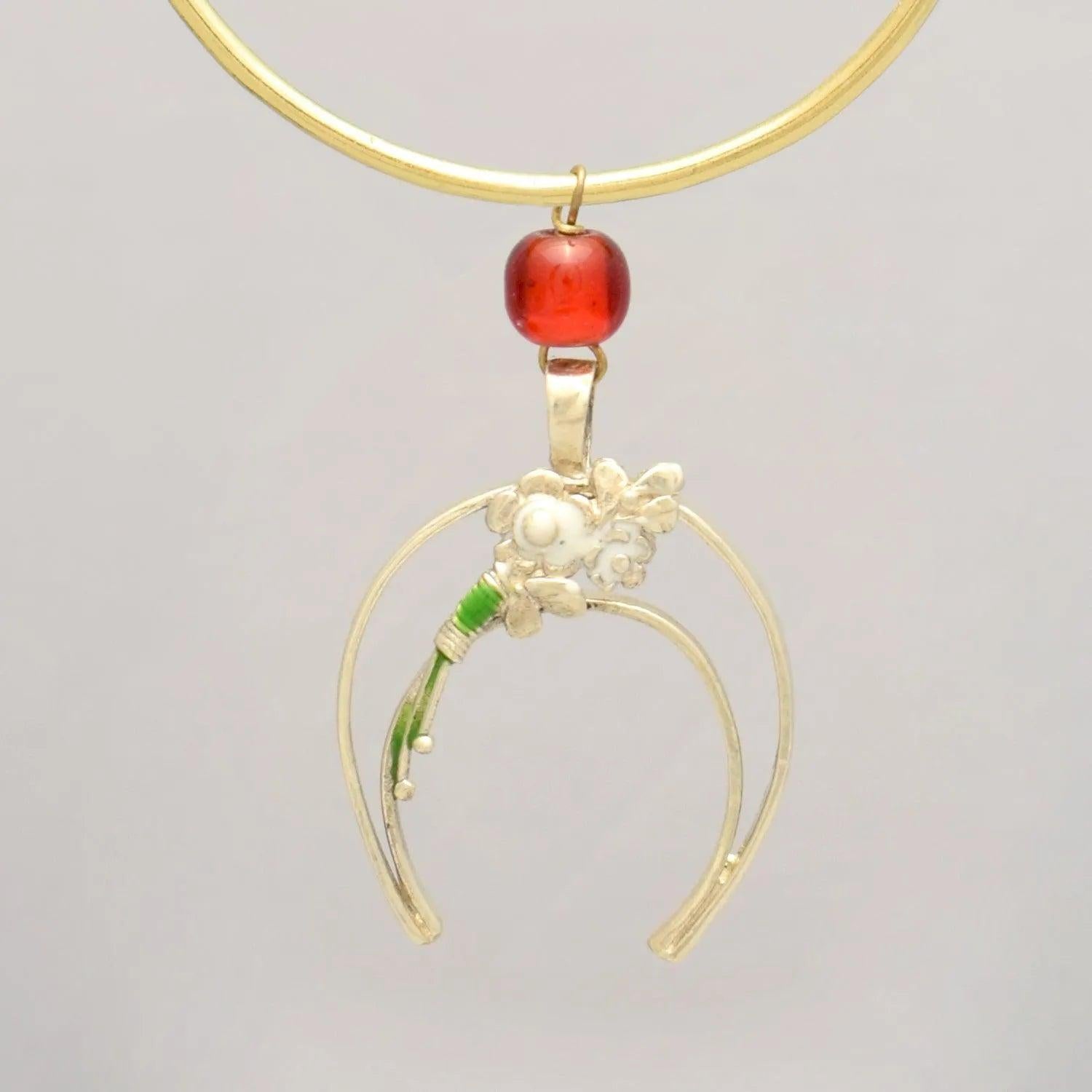 Christmas Decoration, Good Luck Petal Charm on plexiglass, silver charm with bronze leaves, home decor, gift idea, charm favor (PX-07)