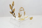 Christmas Decoration, Miniature Home Charm on plexiglass, silver charm with bronze leaves, home decor, gift idea, charm favor (PX-03)
