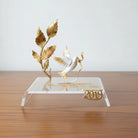 Christmas Decoration, Pigeon Charm on plexiglass, silver charm with bronze leaves, home decor, gift idea, charm favor (PX-06)