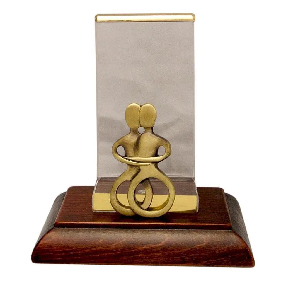 Cycladic Lovers Bronze Business Card Holder, Sterling Silver Display, Wooden Base (A-25-14)