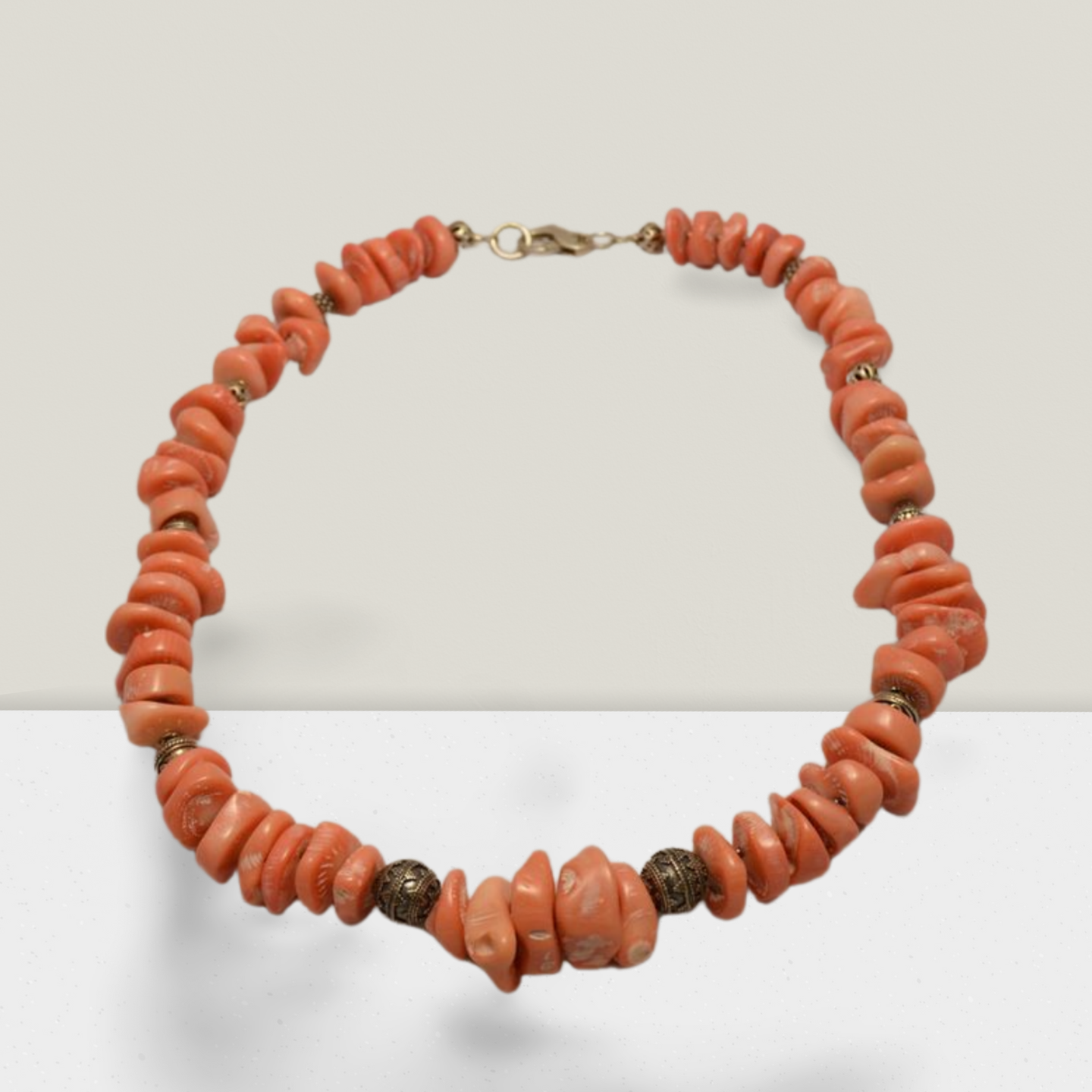 Necklace with baroque Pink Coral Stones (Angel Skin) and Silver Elements
