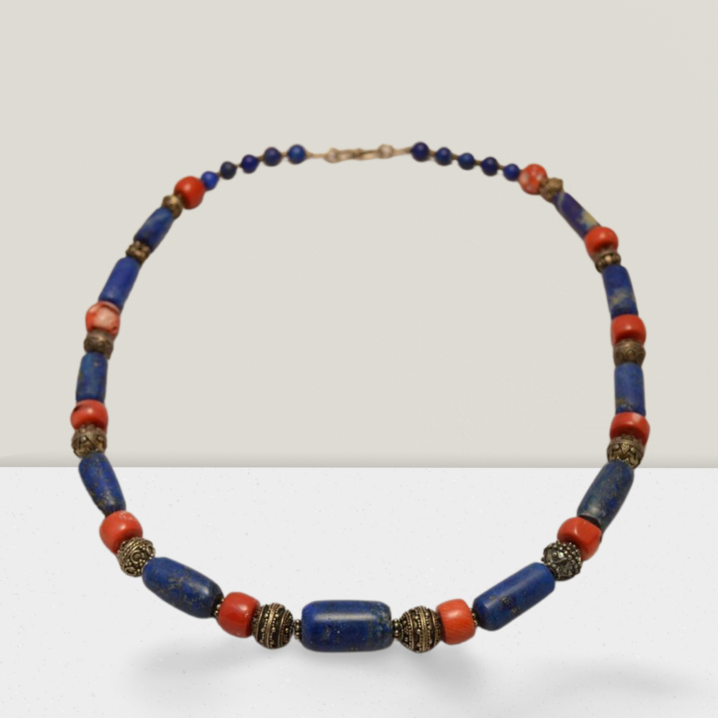 Necklace with Lapis Lazuli & Red Coral and sterling silver elements