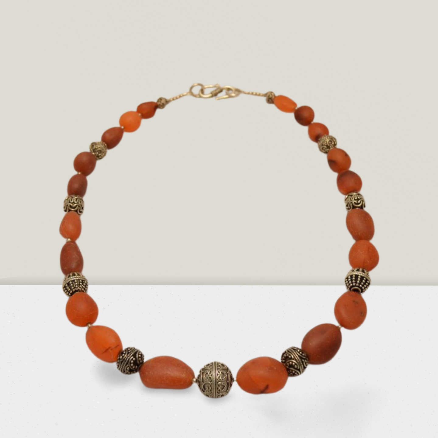 Necklace with old Carnelian stones & sterling silver elements
