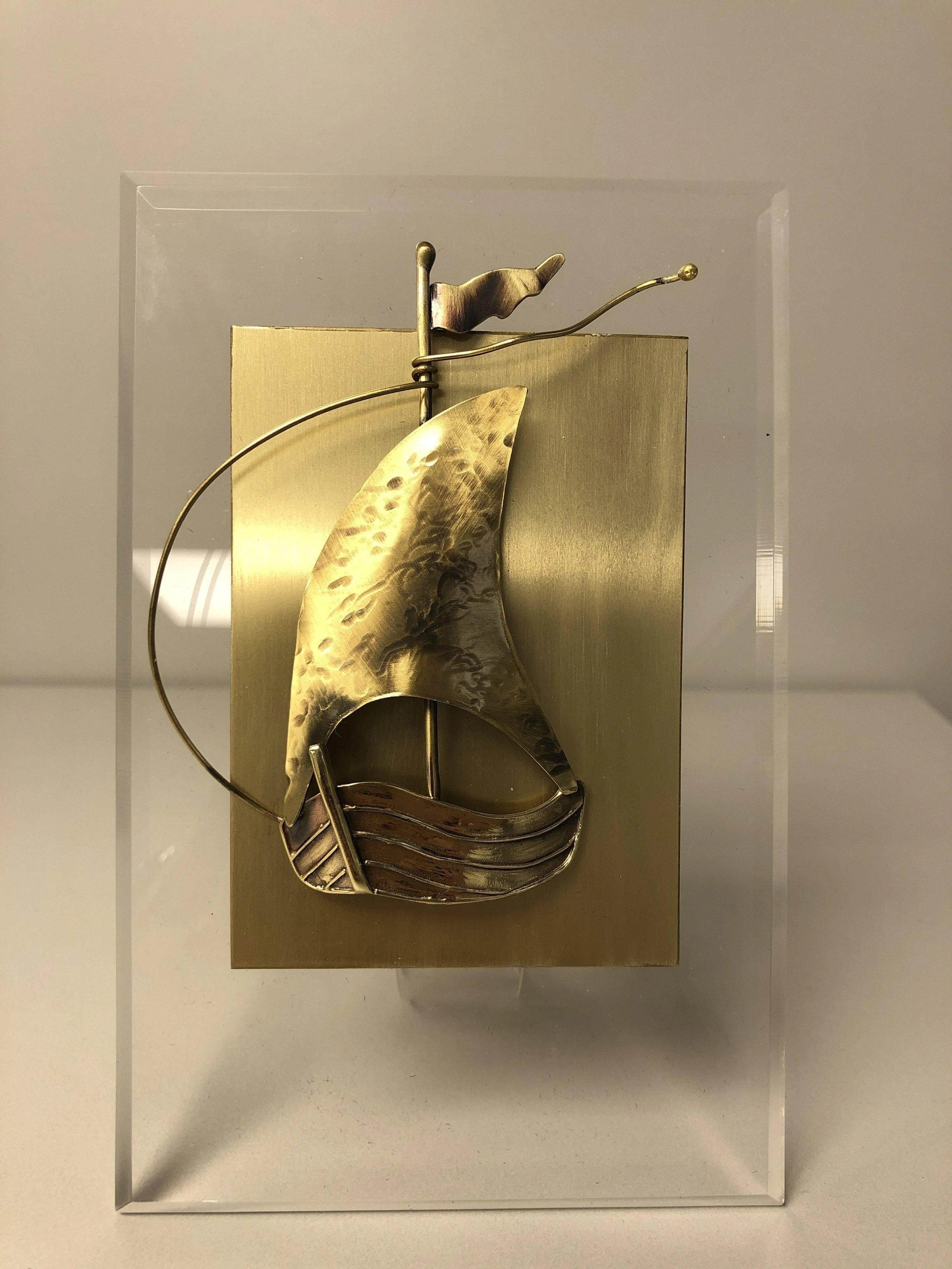 Decorative Sailboat on plexiglass, Bronze Sailboat, Handmade Sailboat, Corporate Gift, Office Decor (Α-95)
