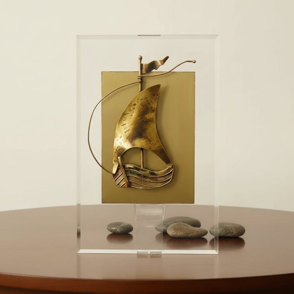 Decorative Sailboat on plexiglass, Bronze Sailboat, Handmade Sailboat, Corporate Gift, Office Decor (Α-95)
