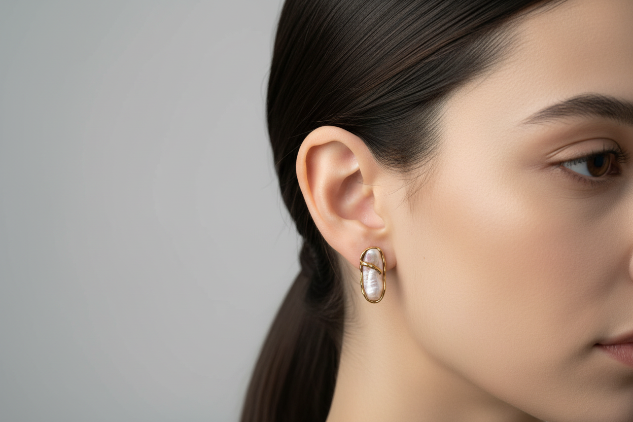 Earrings in 18k gold with pearl