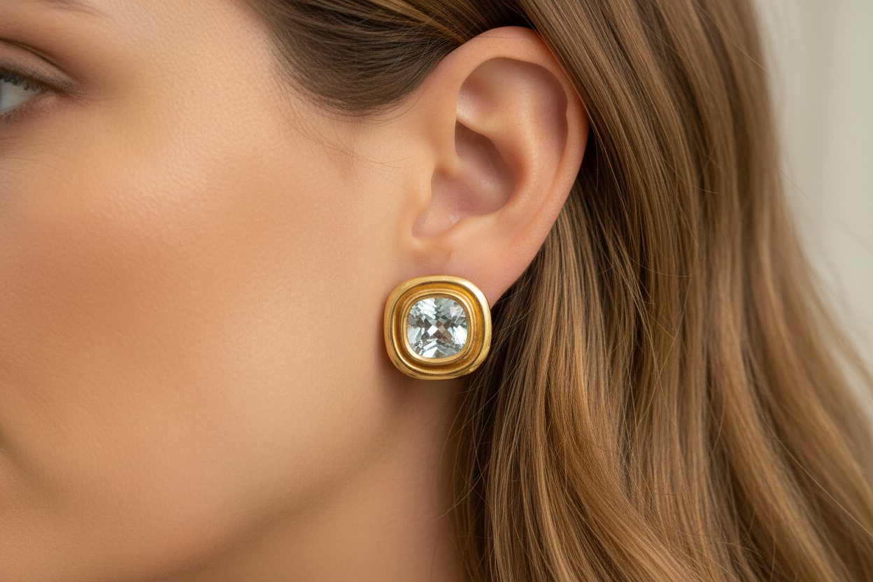 Earrings in gold 18k with Aquamarine, faceted