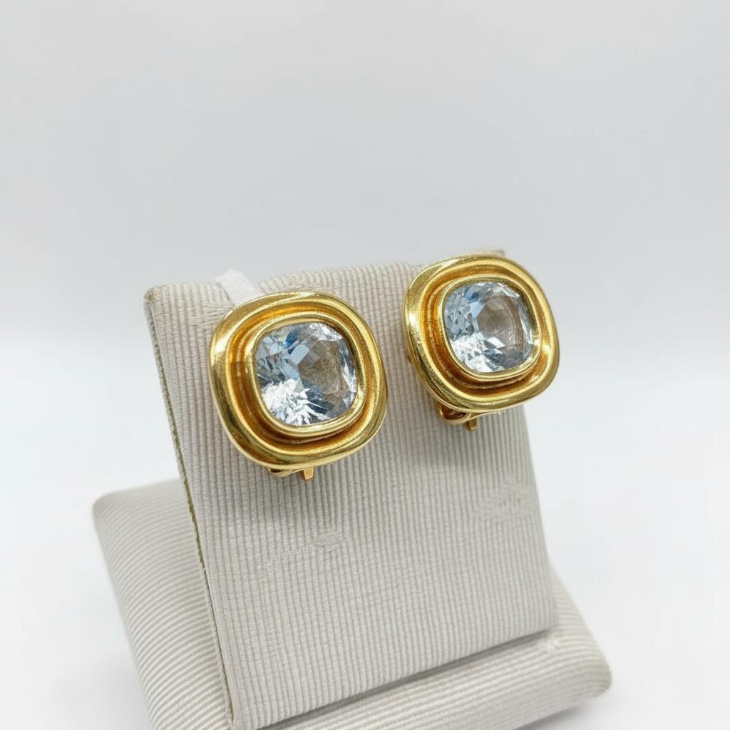 Earrings in gold 18k with Aquamarine, faceted