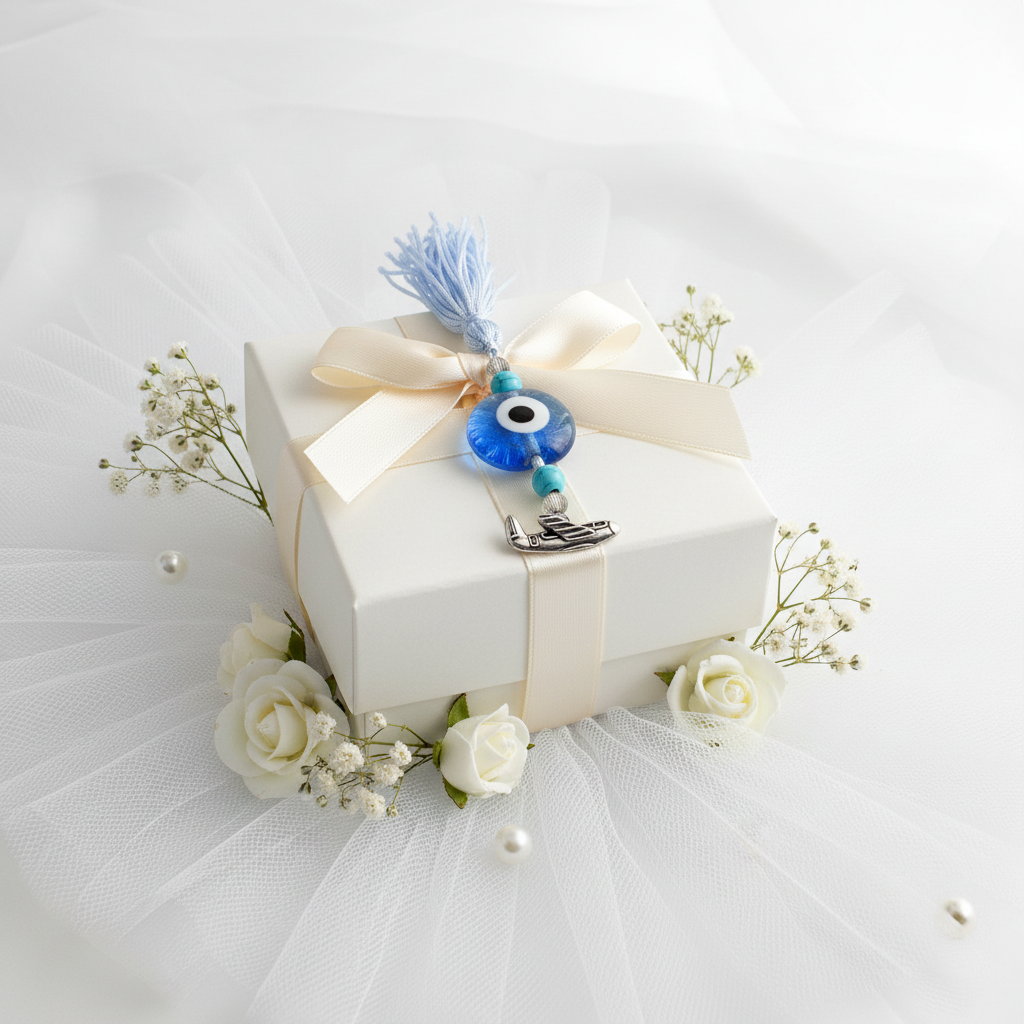 Evil Eye Charm on a tassel, House decoration, holiday decor, welcome gift, silver charm, Airplane Charm