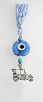 Evil Eye Charm on a tassel, House decoration, holiday decor, welcome gift, silver charm, Car Charm