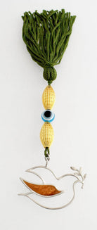 Evil Eye Charm on a tassel, House decoration, holiday decor, welcome gift, silver charm, Dove Charm (GK-23)