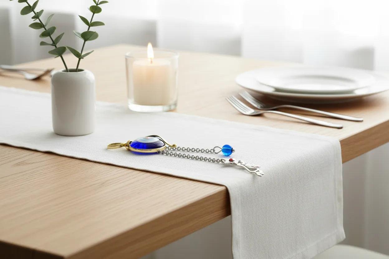 Evil eye protection stone with silver charm, Evil Eye Charm, home décor, gift, Wall Decor, silver charm, Angel Charm