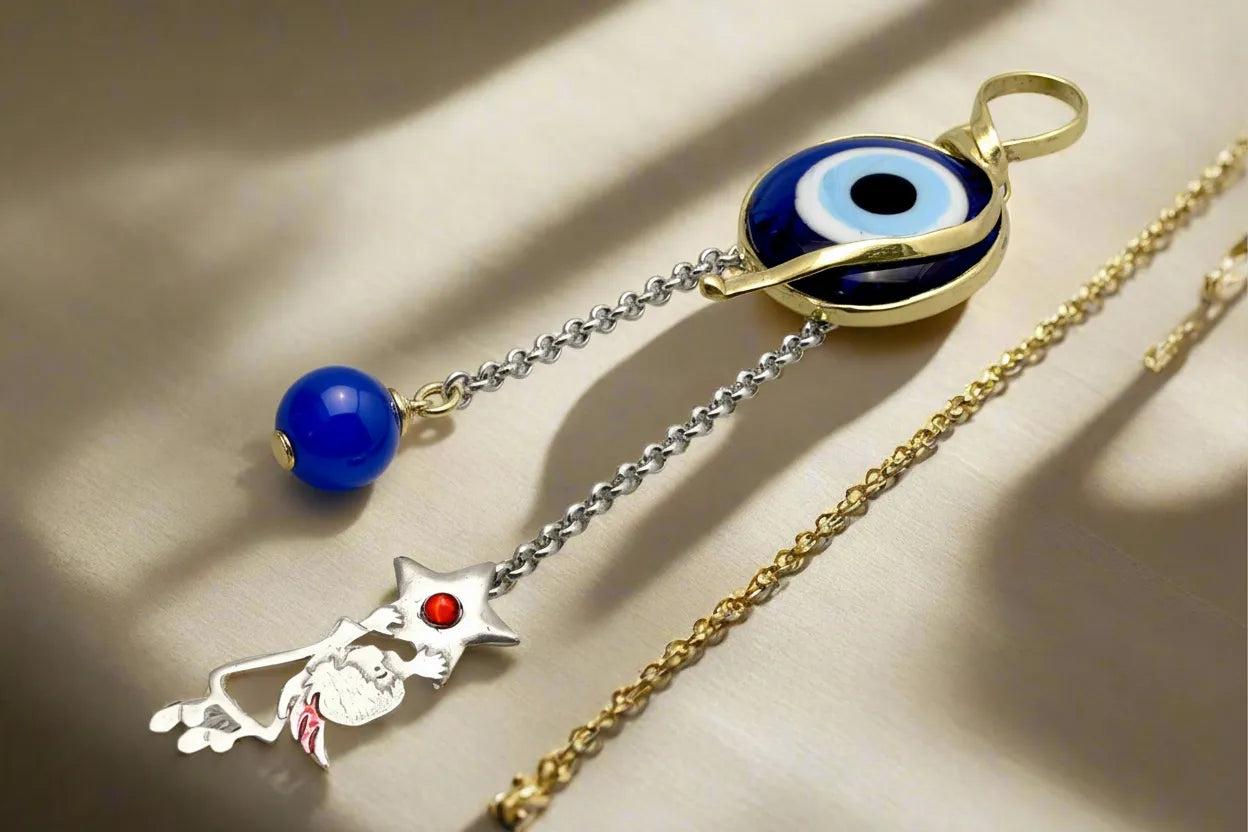 Evil eye protection stone with silver charm, Evil Eye Charm, home décor, gift, Wall Decor, silver charm, Angel Charm