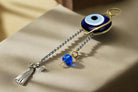 Evil eye protection stone with silver charm, Evil Eye Charm, home décor, gift, Wall Decor, silver charm, Angel Charm