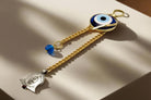 Evil eye protection stone with silver charm, Evil Eye Charm, home décor, gift, Wall Decor, silver charm, Bell Charm