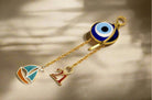 Evil eye protection stone with silver charm, Evil Eye Charm, home décor, gift, Wall Decor, silver charm, Sailboat Charm