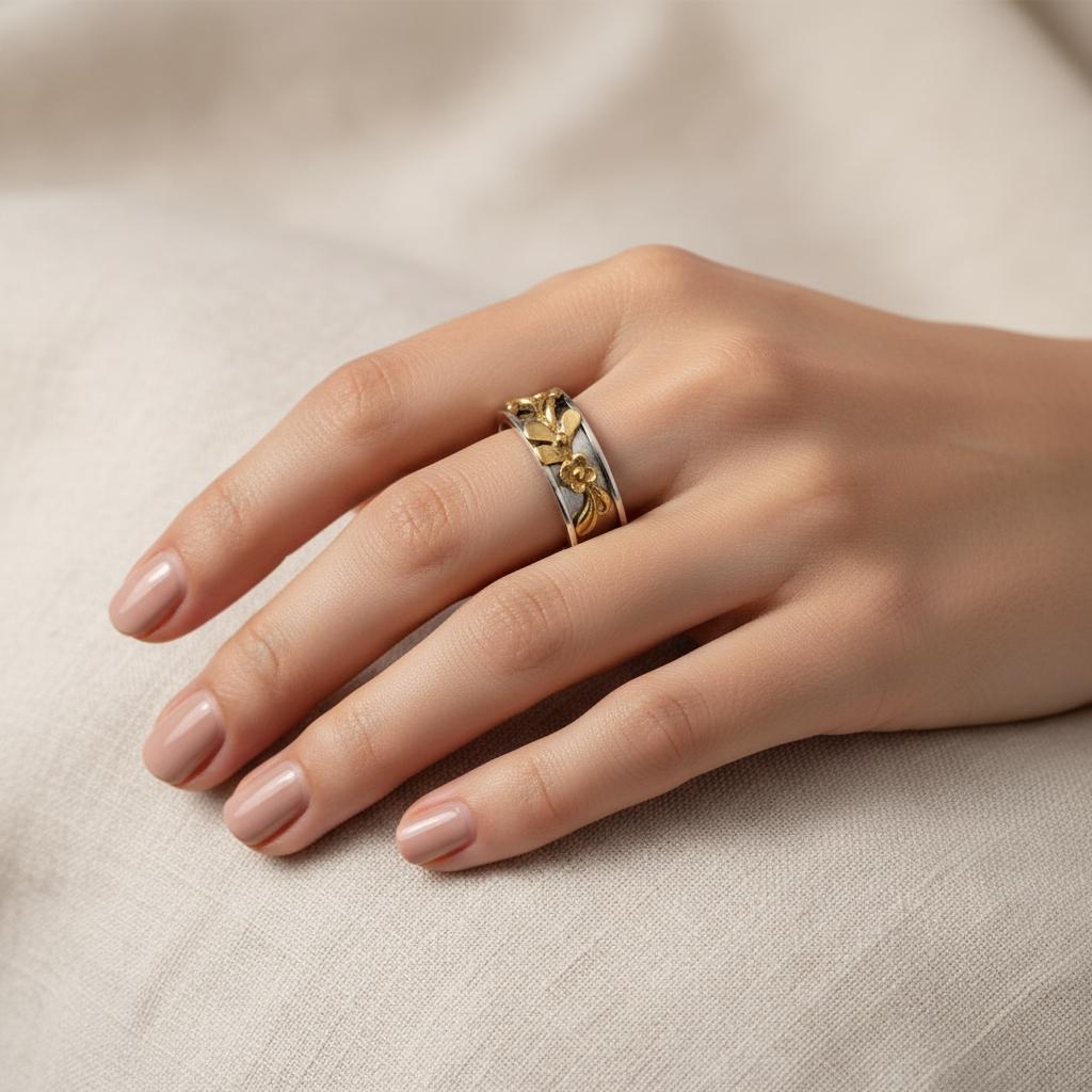 Flower Ring in Sterling Silver with Gold 14k (DX-26)