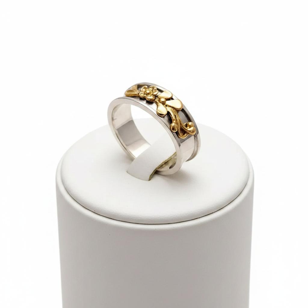 Flower Ring in Sterling Silver with Gold 14k (DX-26)