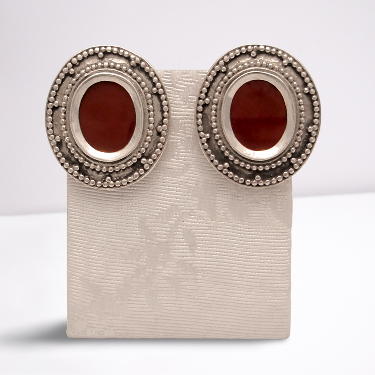 Byzantine Oval Earrings in Sterling Silver with Carnelian (GT-01)