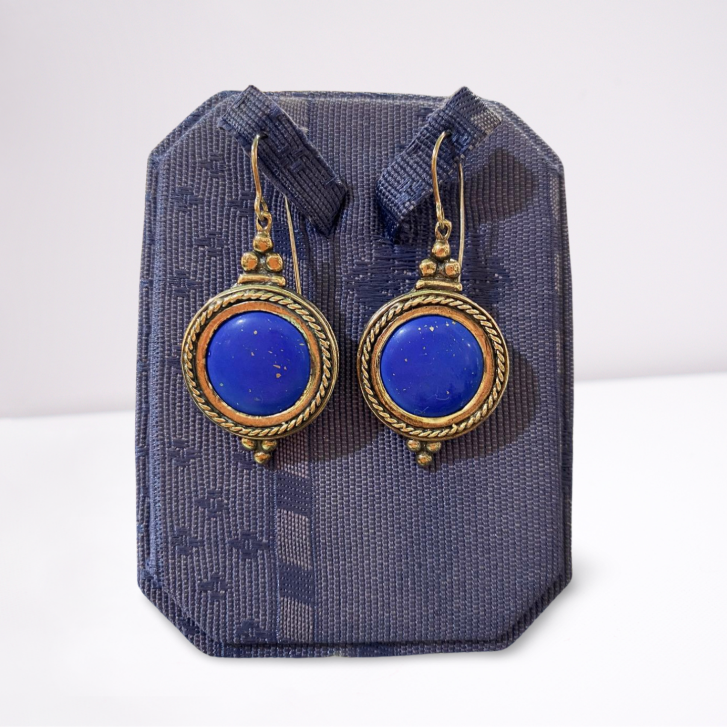 Greek Circle Rope Earrings in sterling silver with Lapis Lazuli