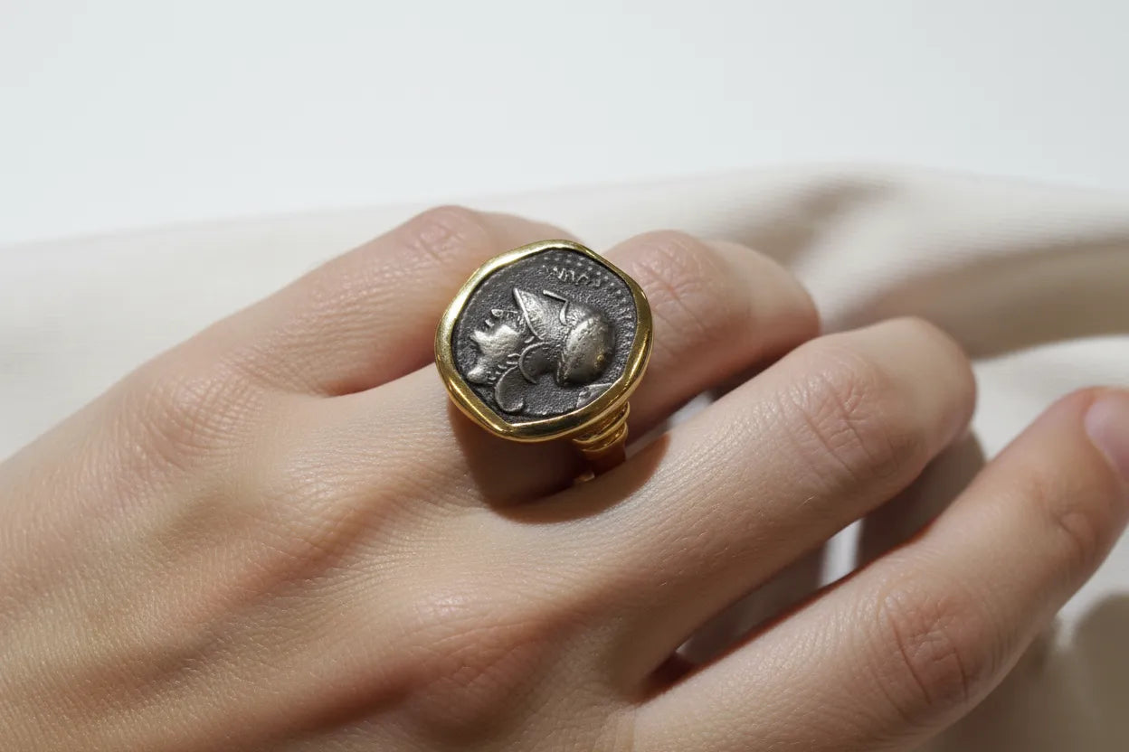 Goddess Athena Coin Ring, Handmade Ring, Gold 18k Ring, Ancient Greek Coin Ring, Unisex Ring, Greek Jewelry,greek gods jewelry