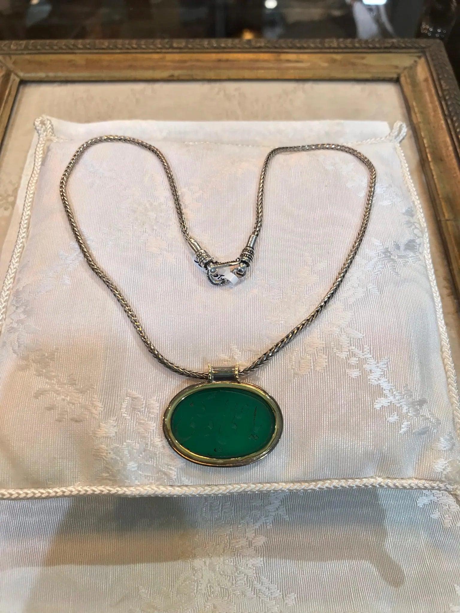 Gold and silver medallion with a seal stone green agate, Medallion