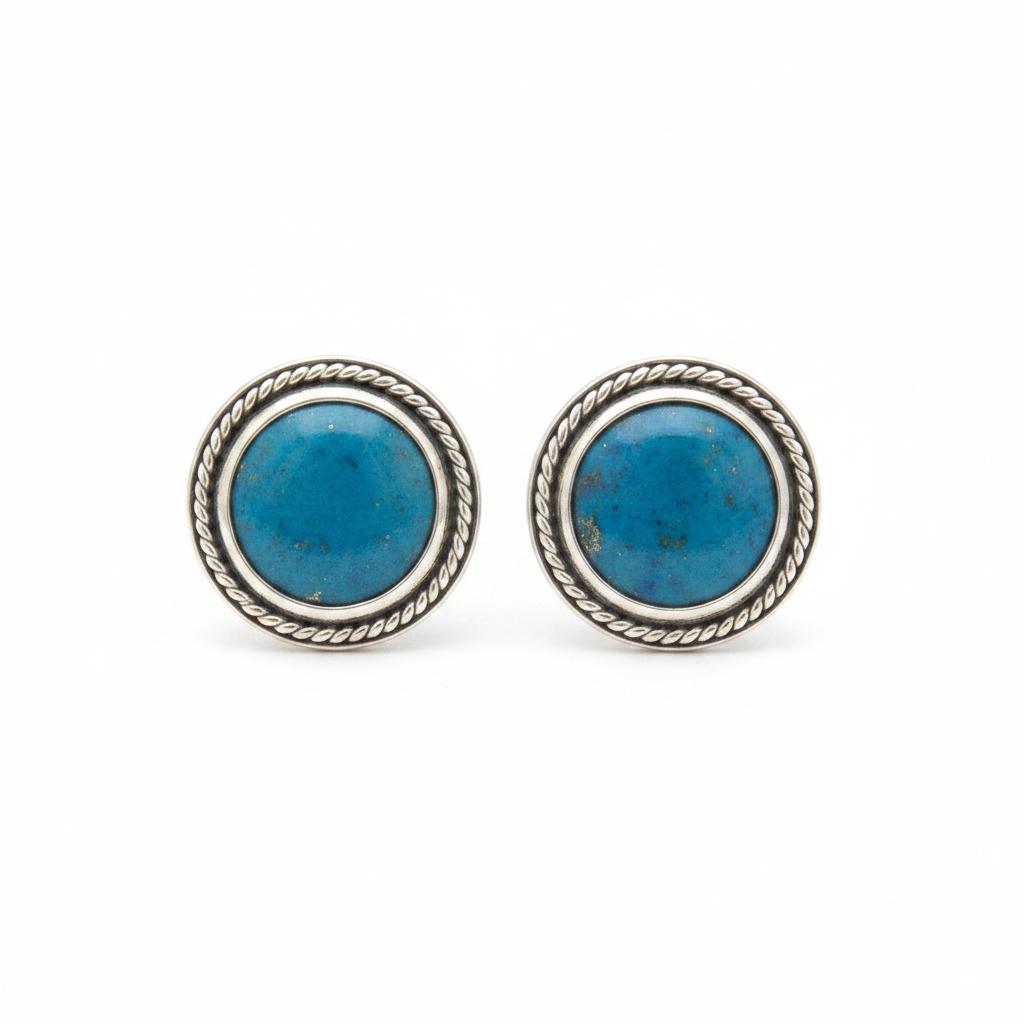 Greek Circle Rope Earrings in sterling silver with Lapis Lazuli (GT-03)