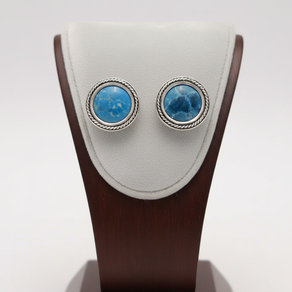 Greek Circle Rope Earrings in sterling silver with Lapis Lazuli (GT-03)