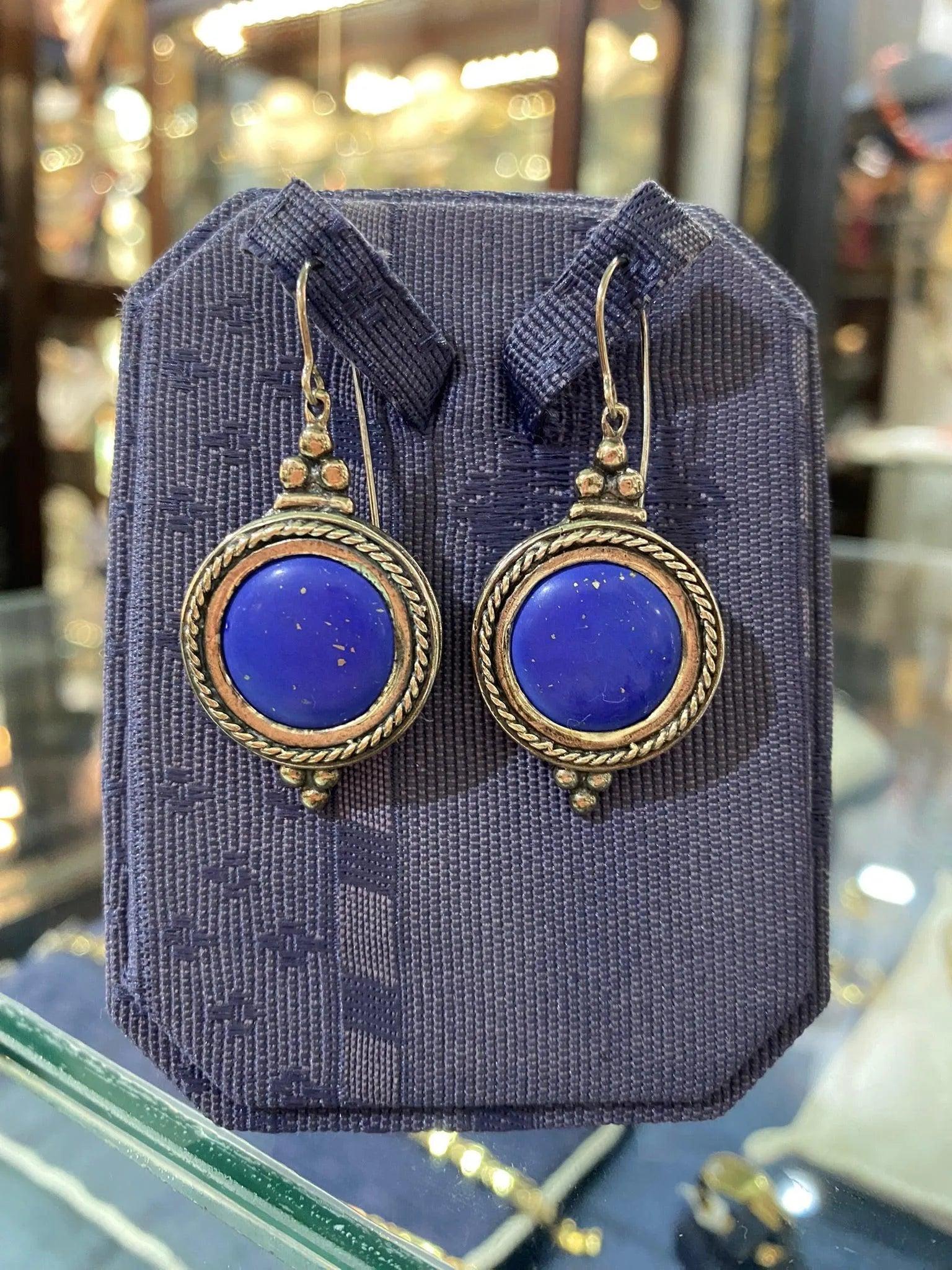 Greek Circle Rope Earrings in sterling silver with Lapis Lazuli (GT-12)
