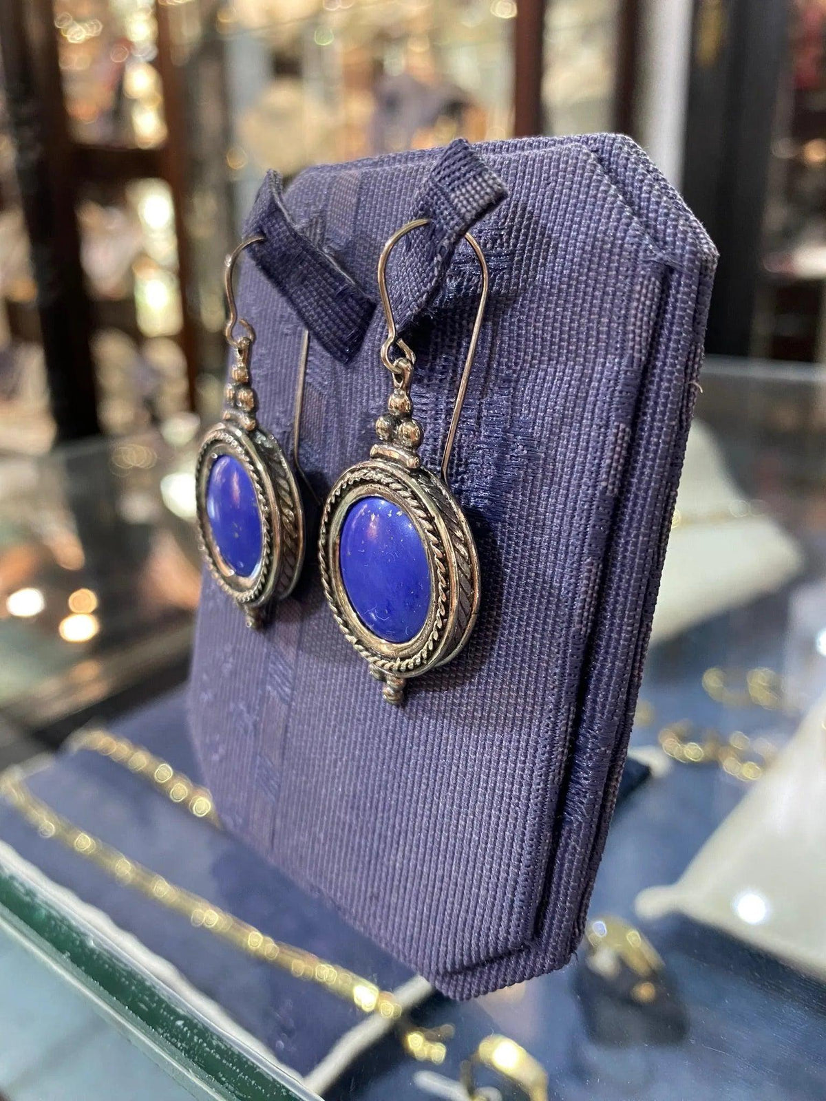 Greek Circle Rope Earrings in sterling silver with Lapis Lazuli (GT-12)