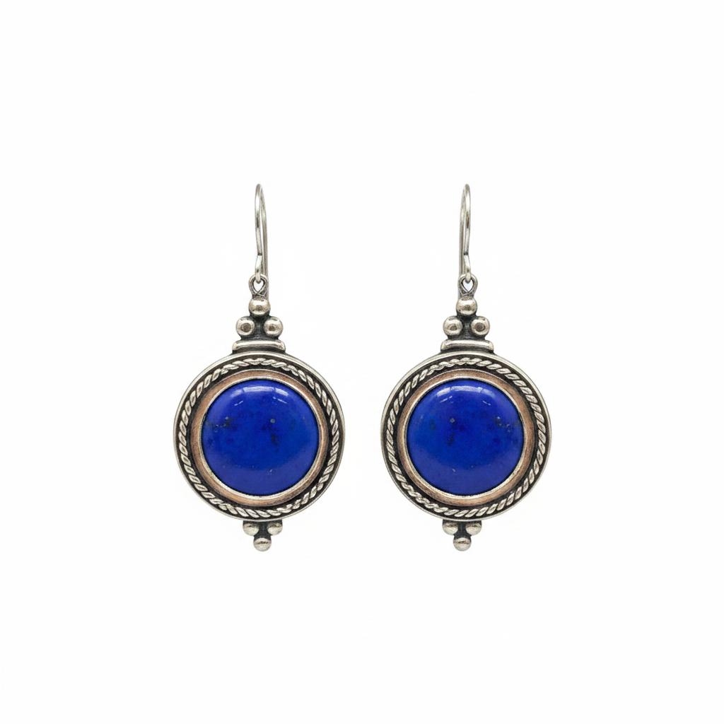 Greek Circle Rope Earrings in sterling silver with Lapis Lazuli (GT-12)