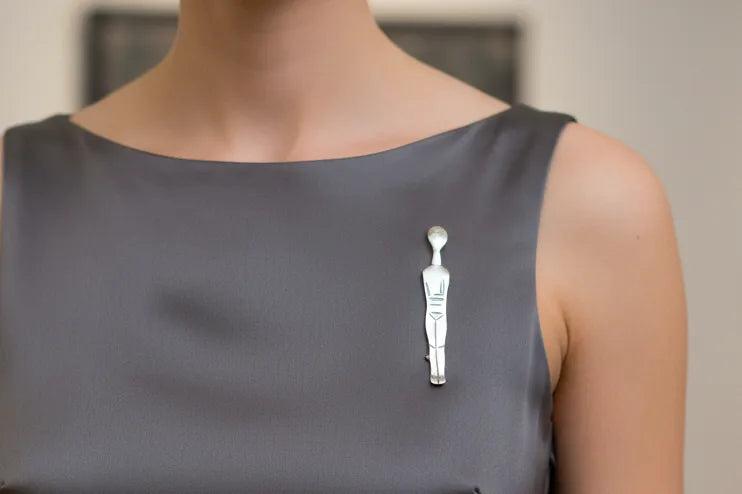 Greek Cycladic brooch, Cycladic jewelry, brooch in sterling silver, Standing female figure (Keros Variety) brooch (K-56)