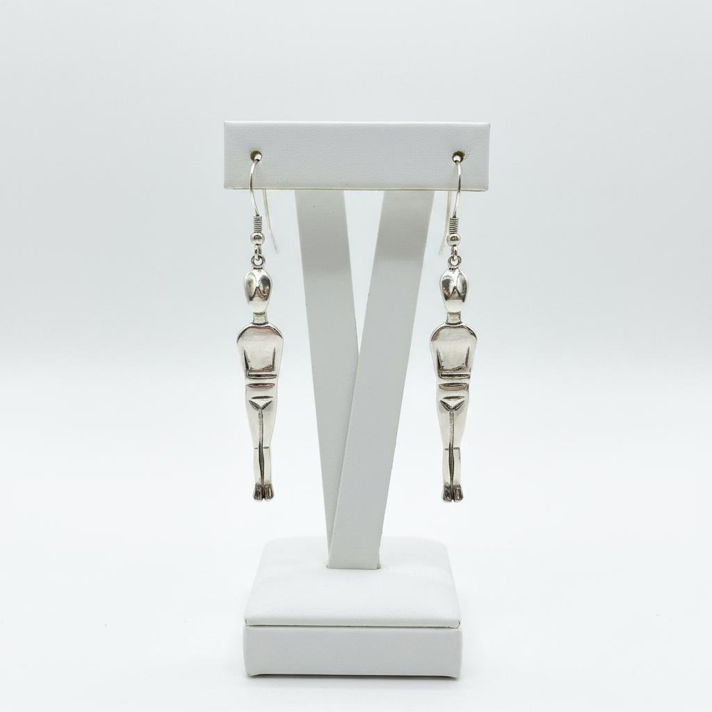 Greek Cycladic earrings, Cycladic jewelry, earrings in sterling silver, Standing female figure (Keros Variety) earrings (AG-11)