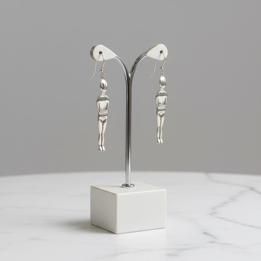 Greek Cycladic earrings, Cycladic jewelry, earrings in sterling silver, Standing female figure (Keros Variety) earrings (AG-11)