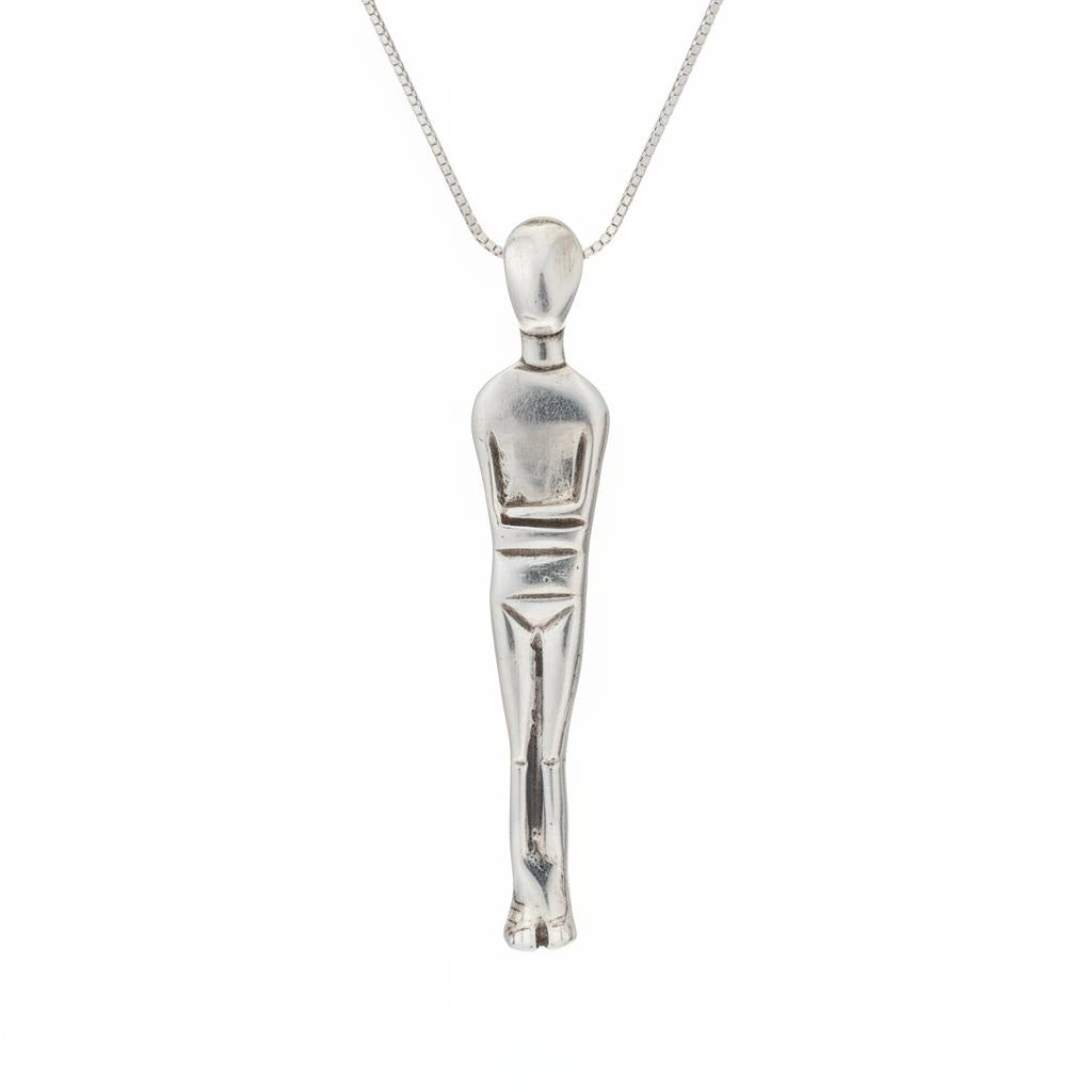 Greek Cycladic pendant, Cycladic jewelry, pendant in sterling silver, Standing female figure (Keros Variety) pendant (PE-96)