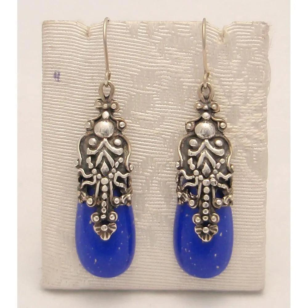 Greek Drop Earrings in sterling silver with Lapis Lazuli (GT-05)