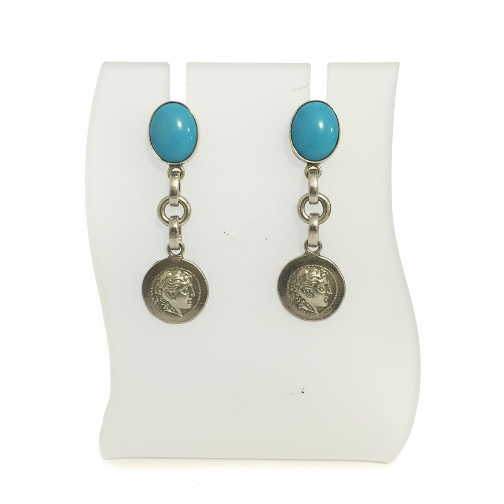 Greek Jewelry, Sterling silver Earrings, Solid silver Earrings, Greek Earrings, Turquoise Earrings