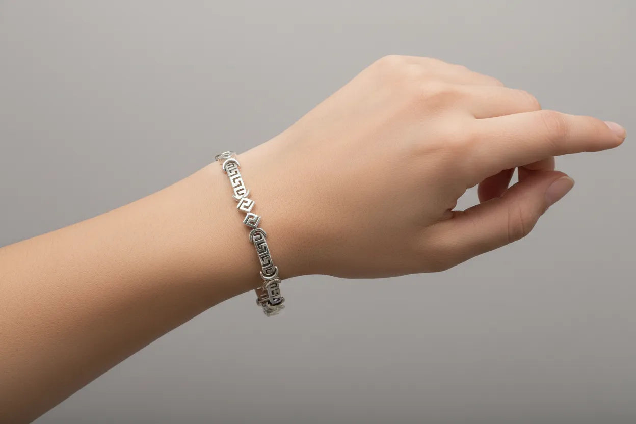 Greek Key Meander Bracelet in Sterling Silver (B-51)
