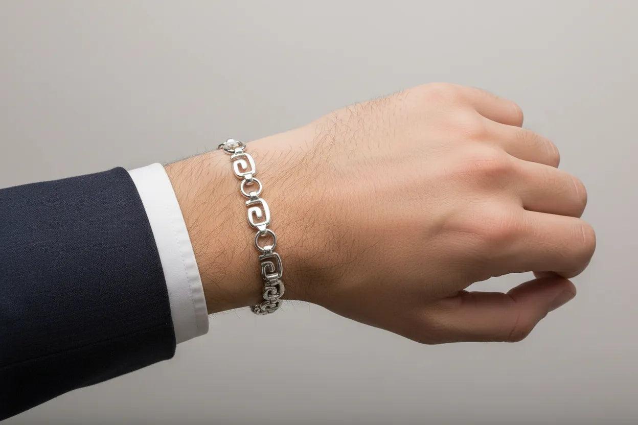 Greek Key Meander Bracelet in Sterling Silver (B-56)