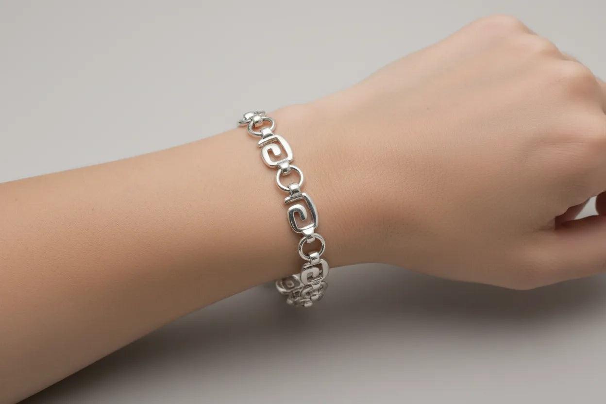 Greek Key Meander Bracelet in Sterling Silver (B-56)