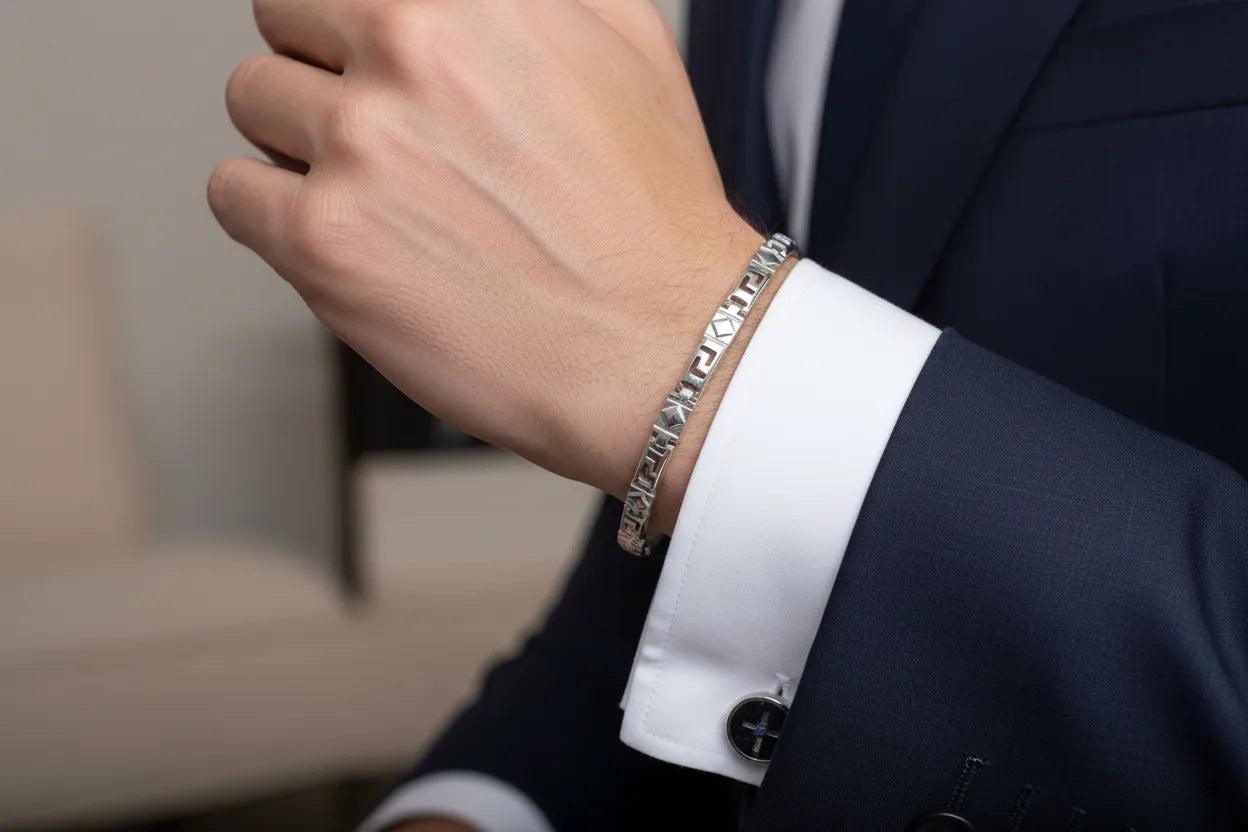 Greek Key Meander Bracelet in Sterling Silver (B-58)